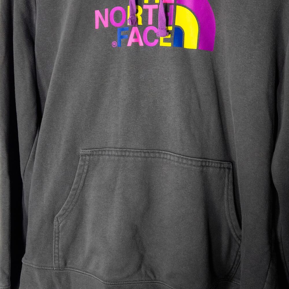 The North Face Gray Fleece Hoodie Rainbow Logo Size L Athleisure Outdoors - Picture 5 of 9